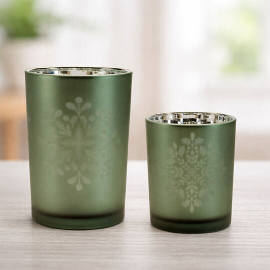 Melrose Frosted Snowflake Candle Holder Set
